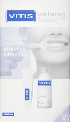 Набор для отбеливания зубов Dentaid Vitis Whitening Set, зубная паста 100 мл и ополаскиватель для рта 500 мл