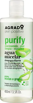 Agrado Skin Positive Purify Aqua Micelar мицеллярная вода с ниацинамидом и алоэ 400 мл, для снятия макияжа, для жирной и комбинированной кожи