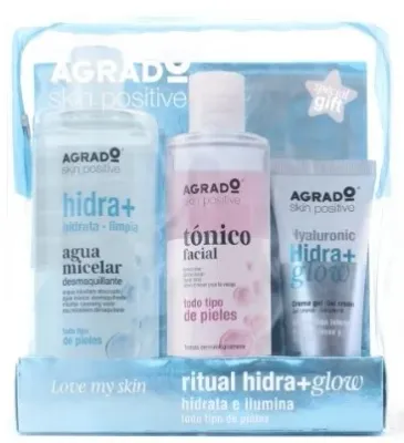 Набор Agrado Hidra+Glow мицеллярная вода 400 мл гель-крем с гиалуроновой кислотой 75 мл и тоник 250 мл