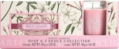 Aromas Artesanales de Antigua Aromas Artesanales De Antigua Soap & Candle Set White Jasmine (soap/150 г + cand/160 г) - Набор Aromas Artesanales White Jasmine мыло ручной работы и ароматическая свеча с ароматом жасмина 150+160 г
