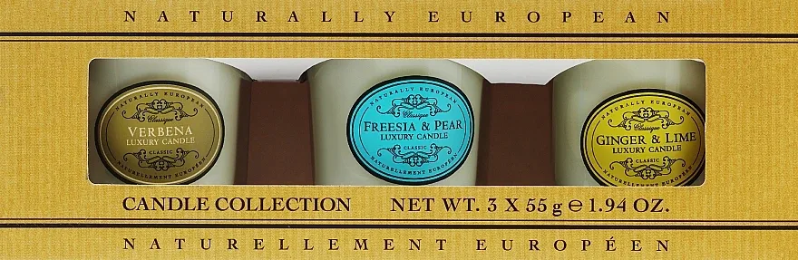 Набор ароматических свечей Naturally European вербена фрезия с грушей и имбирь с лаймом 3 шт по 55 г