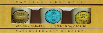 Набор ароматических свечей Naturally European вербена фрезия с грушей и имбирь с лаймом 3 шт по 55 г