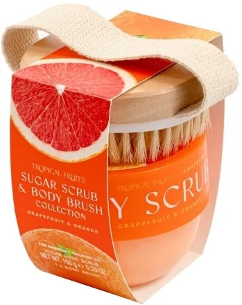 Набор для тела Tropical Fruits Grapefruit & Orange сахарный скраб и щетка для тела с ароматом грейпфрута и апельсина 150 г