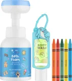 HiSkin Kids Blue Set набор детский: пенка для мытья рук и тела 300 мл, гель для душа 75 мл, мелок, аромат черники — фото 2