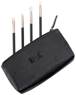 Набор кистей для макияжа глаз Mulac Eyessential Brushes Kit в чёрном клатче, 4 шт