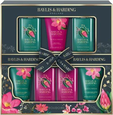 Набор Baylis & Harding Boudoire Tropical Paradise пена для ванны 100 мл три средства для душа по 100 мл лосьон 50 мл и крем для рук 50 мл