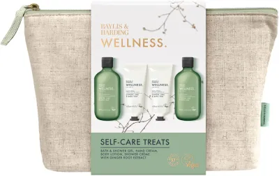 Набор Baylis & Harding Wellness гель для ванны и душа 300 мл крем для душа 300 мл лосьон 130 мл крем для рук 130 мл и косметичка