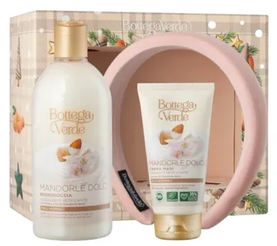 Набор Bottega Verde Sweet Almond гель для душа 400 мл крем для рук 75 мл и повязка для волос