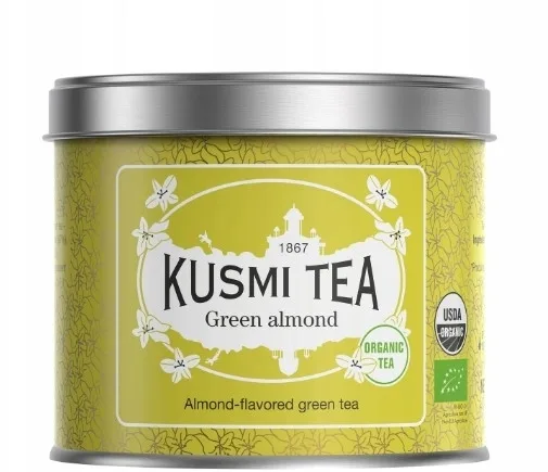 Био зелёный чай с миндалём Kusmi Tea Green Almond, в банке