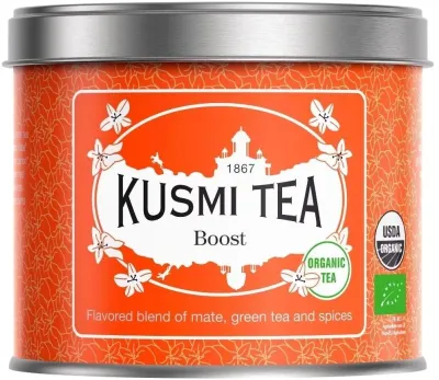 Органический зелёный чай Kusmi Tea Boost с мате и специями, в банке, 100 г