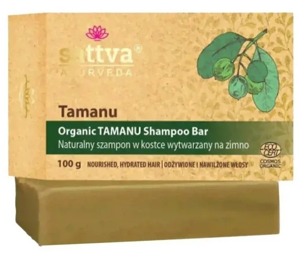 Твёрдый шампунь Sattva Ayurveda с маслом таману, чайным деревом и лемонграссом, 100 г