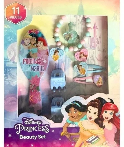 Disney Princess Beauty Set набор аксессуаров для волос для девочек, расчёска, заколки, резинки, браслет, кольцо, 11 предметов