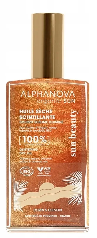 Масло для тела сухое Alphanova Sun Glittering Dry Oil с перламутровыми частицами сияние 100 мл