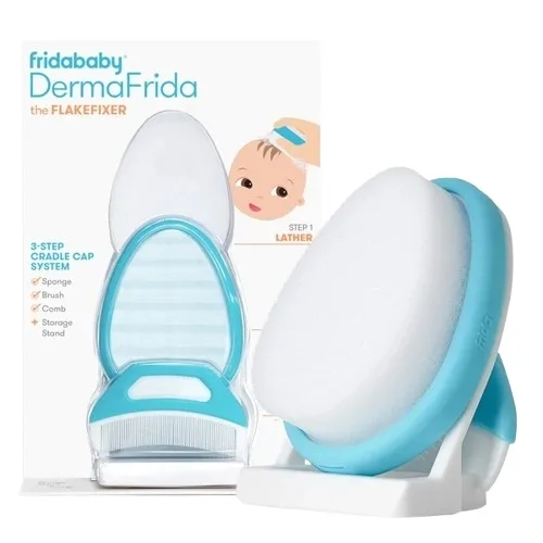 Набор для ухода за кожей головы малыша Frida Baby DermaFrida: губка, щётка, расчёска, подставка, 4 предмета