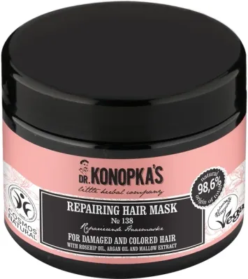 Восстанавливающая маска для волос Dr Konopka's, аргановое масло, масло шиповника, экстракт мальвы, протеины пшеницы, 300 мл