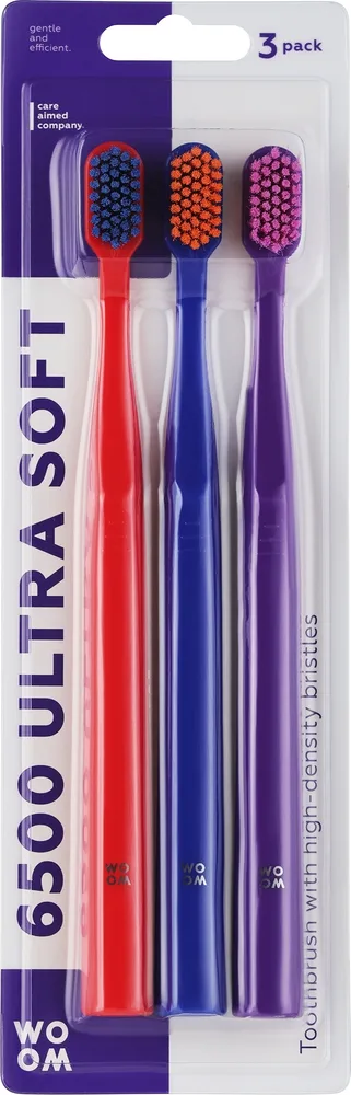 Набор зубных щёток Woom 6500 Ultra Soft с ультрамягкими волокнами, 3 шт