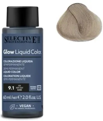 Краска для волос Selective Professional Glow Liquid Color полустойкая, жидкая, для светлых оттенков, 60 мл, оттенок 9.1