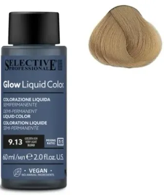Краска для волос Selective Professional Glow Liquid Color полустойкая, жидкая, для светлых оттенков, 60 мл, оттенок 9.13