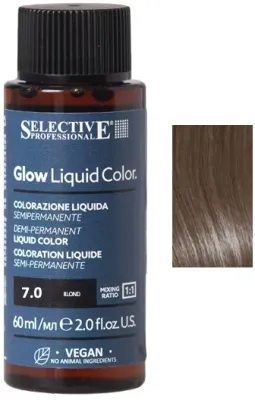 Краска для волос Selective Professional Glow Liquid Color полустойкая, жидкая, для светлых оттенков, 60 мл, оттенок 7.0