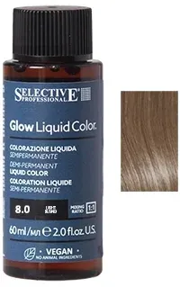 Краска для волос Selective Professional Glow Liquid Color полустойкая, жидкая, для светлых оттенков, 60 мл, оттенок 8.0