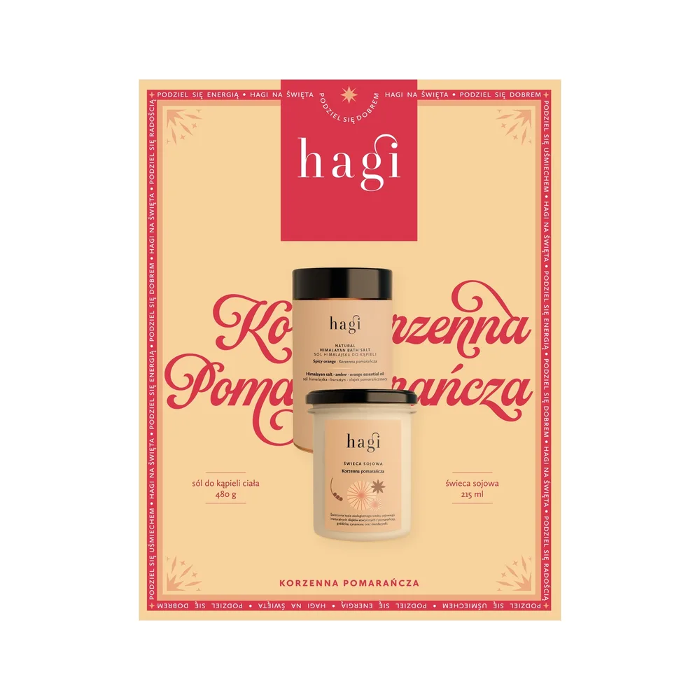 Набор Hagi ароматическая соевая свеча и гималайская соль для ванны с апельсином и амброй 215 мл+480 г