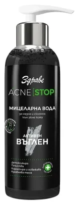 Zdrave Acne Stop Micellar Water мицеллярная вода с активированным углём 500 мл, с ниацинамидом, для жирной и проблемной кожи