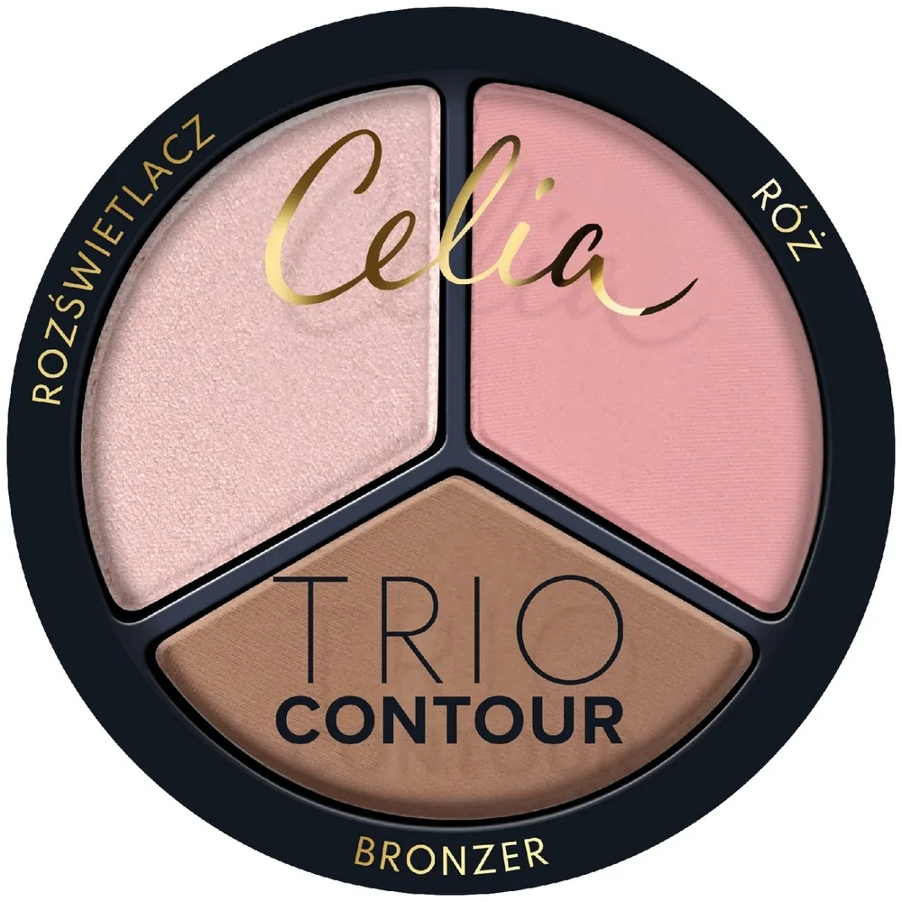 Палетка для контуринга лица Celia Trio Contour с бронзером и хайлайтером, оттенок 03