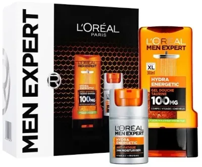 Подарочный набор для мужчин L'Oreal Paris Men Expert Hydra Energetic: увлажняющий крем для лица Comfort Max 25 и гель для душа Taurine
