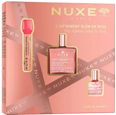 Nuxe Huile Prodigieuse набор The Infinite Glow In Pink: сухое масло для лица, тела и волос Or Florale 50 мл, сыворотка для губ Very Rose 8 мл, масло Florale 10 мл