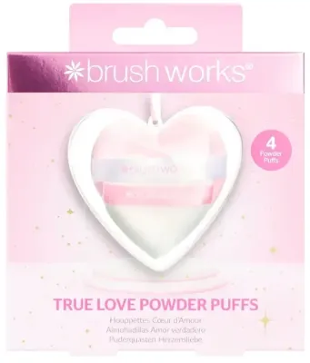 Пуховки для макияжа Brushworks True Love Puffs, в форме сердца, в футляре-сердце, 4 шт