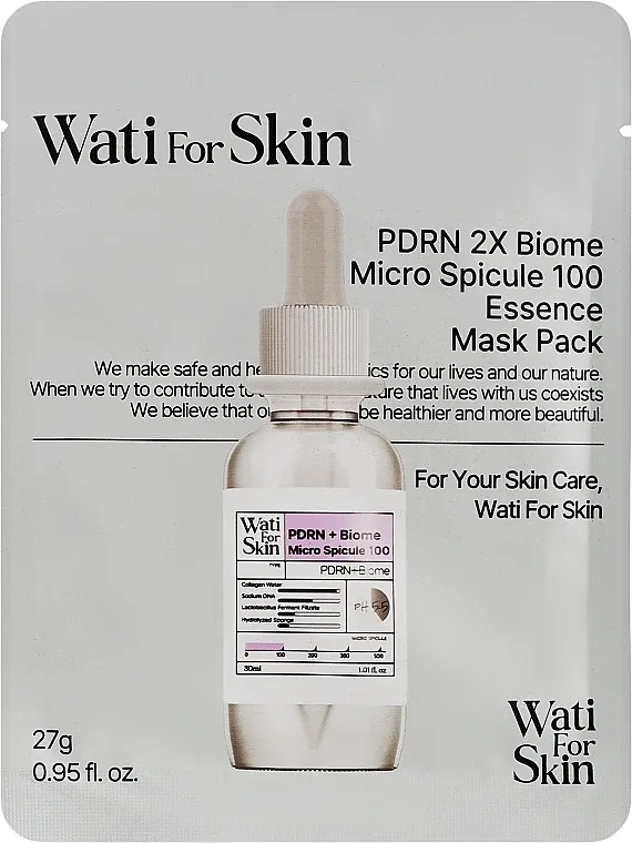 Интенсивная маска для лица 3 в 1 с PDRN, биом-комплексом и микроспикулами Wati For Skin PDRN 2X Biome Micro Spicule 100 Essence Mask Pack