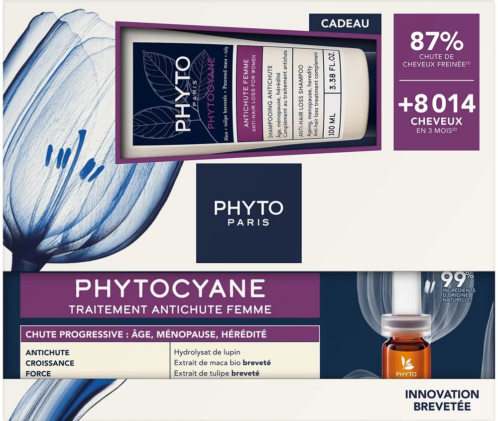 Набор для волос Phyto Phytocyane ампулы для кожи головы и укрепляющий шампунь с протеином люпина 12x5 мл+100 мл
