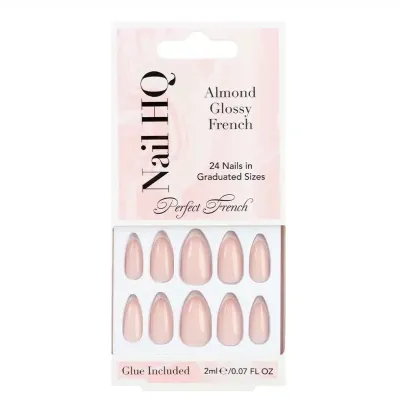 Накладные ногти Nail HQ Almond Glossy French Nails, миндальная форма, глянцевый френч, 24 шт
