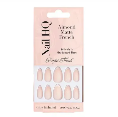 Накладные ногти Nail HQ Almond Matte French Nails, миндальная форма, матовый френч, 24 шт