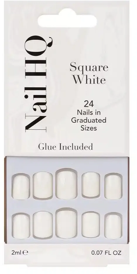 Накладные ногти Nail HQ Square White Nails, квадратная форма, белые, глянцевые, 24 шт