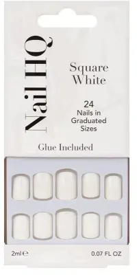 Накладные ногти Nail HQ Square White Nails, квадратная форма, белые, глянцевые, 24 шт