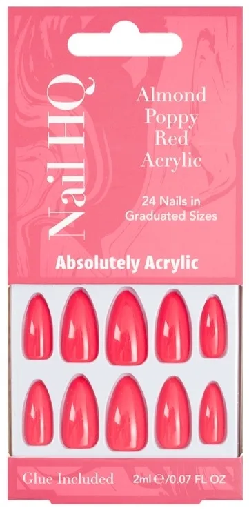 Накладные ногти Nail HQ Almond Poppy Red Acrylic Nails, миндальная форма, маковый красный, 24 шт
