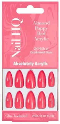 Накладные ногти Nail HQ Almond Poppy Red Acrylic Nails, миндальная форма, маковый красный, 24 шт