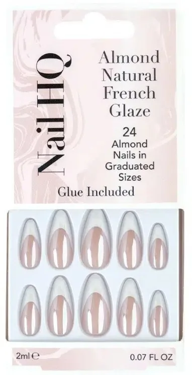 Накладные ногти Nail HQ Almond Natural French Glaze Nails, миндальная форма, френч с глазурью, 24 шт
