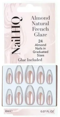 Накладные ногти Nail HQ Almond Natural French Glaze Nails, миндальная форма, френч с глазурью, 24 шт