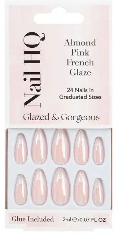 Накладные ногти Nail HQ Almond Pink French Glaze Nails, миндальная форма, розовый френч с глазурью, 24 шт