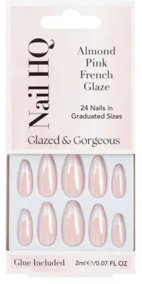 Накладные ногти Nail HQ Almond Pink French Glaze Nails, миндальная форма, розовый френч с глазурью, 24 шт