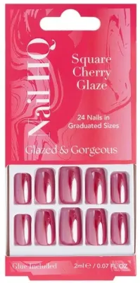 Накладные ногти Nail HQ Square Cherry Glaze Nails, квадратная форма, вишнёвая глазурь, 24 шт