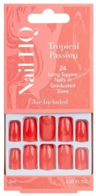 Накладные ногти Nail HQ Square Tropical Passion Cat Eye Nails, квадратная форма, кораллово-розовые, 24 шт