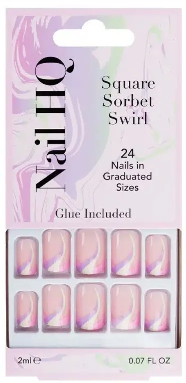 Накладные ногти Nail HQ Square Sorbet Swirl Nails квадратные, с разноцветными завитками, 24 шт