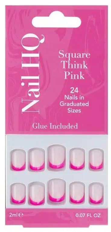 Накладные ногти Nail HQ Square Think Pink Nails квадратные, ярко-розовый френч, 24 шт