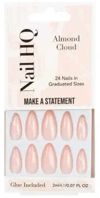 Накладные ногти Nail HQ Almond Cloud Nails миндалевидные, розовые с белыми облаками, 24 шт