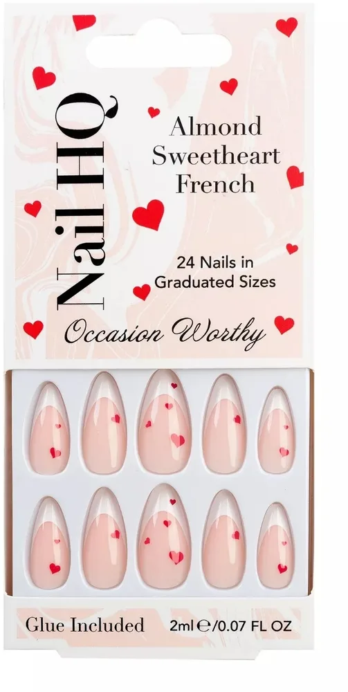 Накладные ногти Nail HQ Almond Sweetheart French Nails миндалевидные, френч с красными сердечками, 24 шт