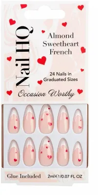 Накладные ногти Nail HQ Almond Sweetheart French Nails миндалевидные, френч с красными сердечками, 24 шт