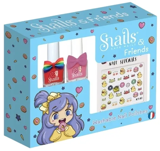 Детский набор для маникюра Snails Duckie Daycare два смываемых лака на водной основе и наклейки 2x5 мл